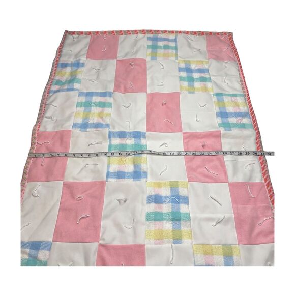 Handmade Patchwork Baby Blanket 44" x 31" Soft Cozy Rectangle for Nursery Decor - Picture 4 of 6